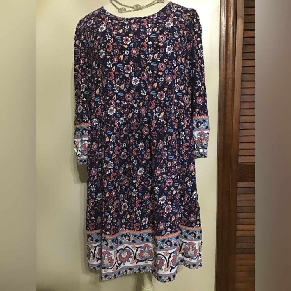 BeBop Blue A-line Long Sleeve Bishop Sleeve Dress